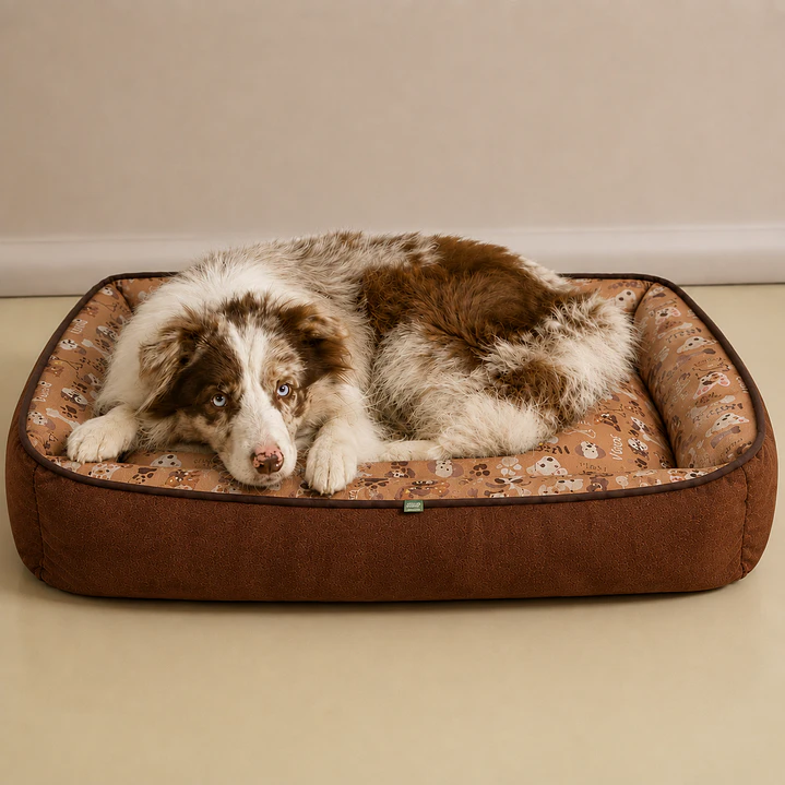 Cama Clásica Reversible Talla XL – Diseño Perritos Café 2