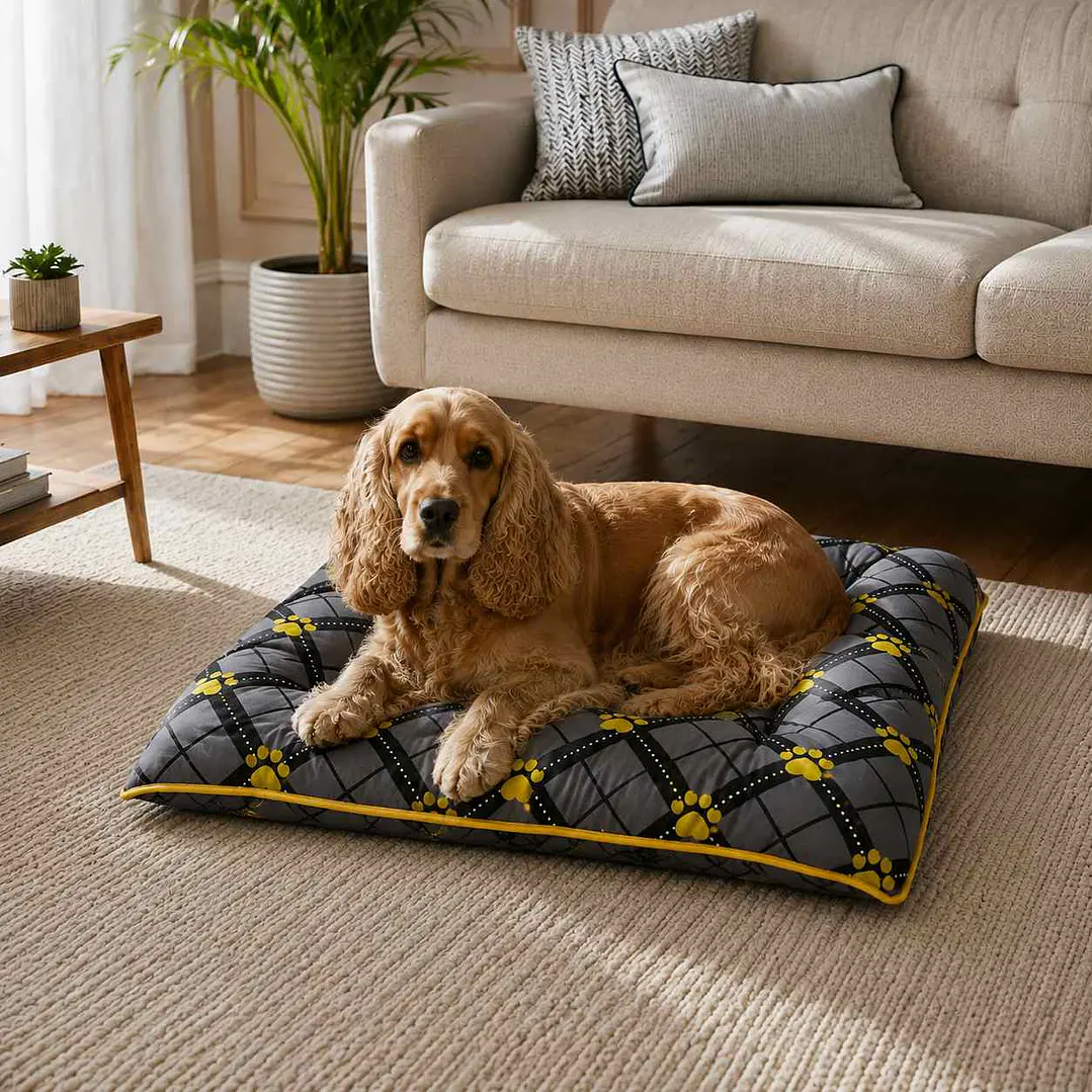 Colchón Plano Reversible Talla L – Diseño Patitas Amarillas 1