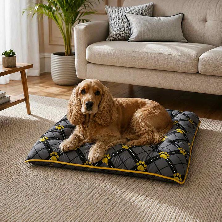 Colchón Plano Reversible Talla L – Diseño Patitas Amarillas 1