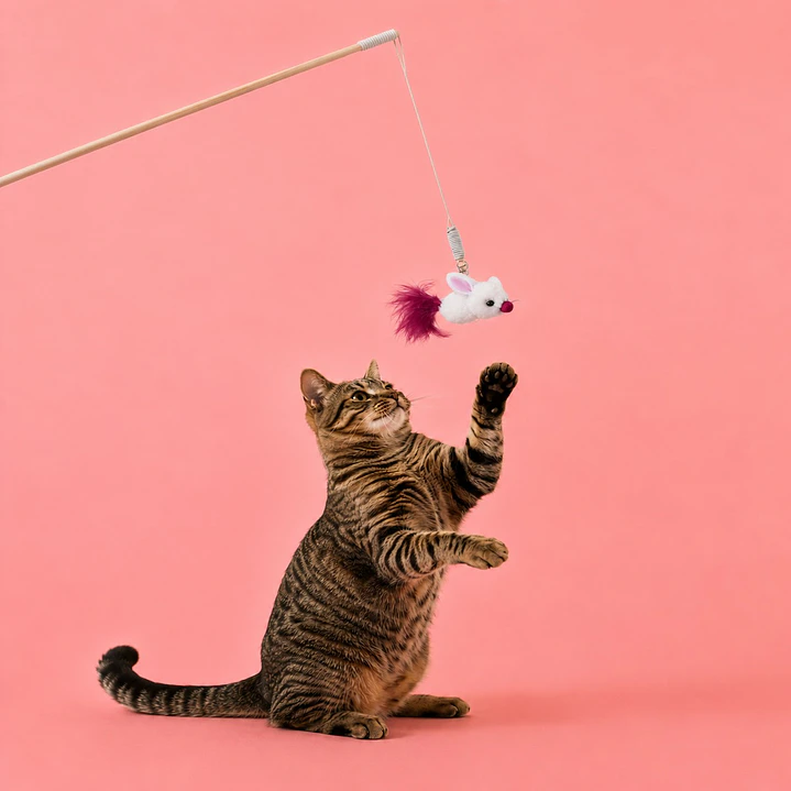 Varita Interactiva de Madera con Juguete de Peluche para Gatos 2
