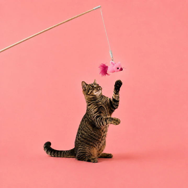 Varita Interactiva de Madera con Juguete de Peluche para Gatos 3