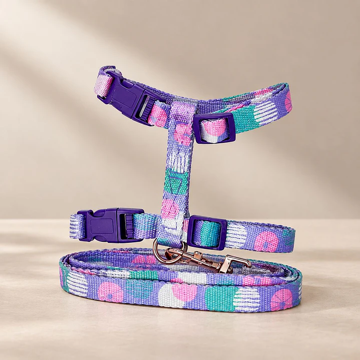 Set Arnés + Correa para Gatos Talla M – Lila 1