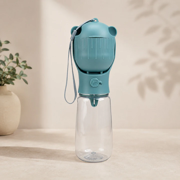 Bebedero Portátil 550 ml Verde – Botella con Vaso para Perros y Gatos 1