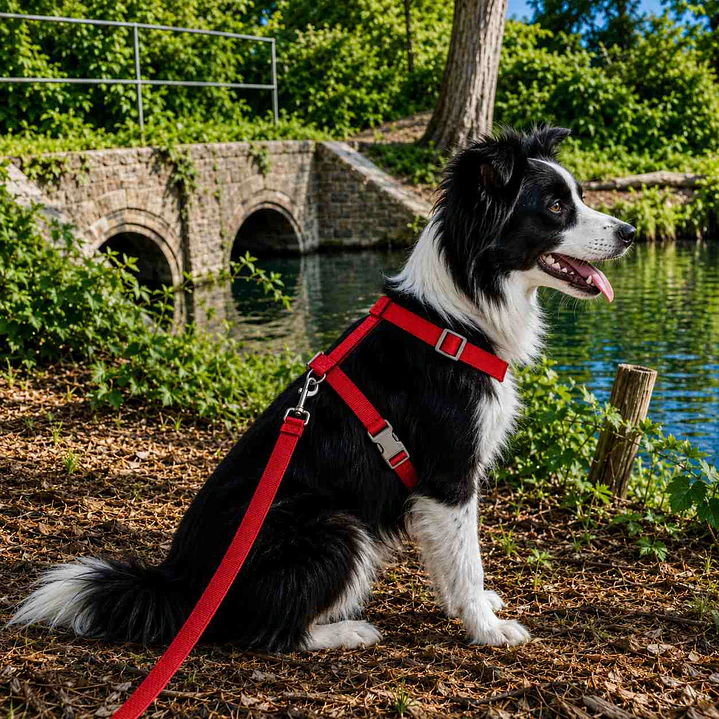 Set Arnés + correa de Tela para Perros Talla L Rojo 3