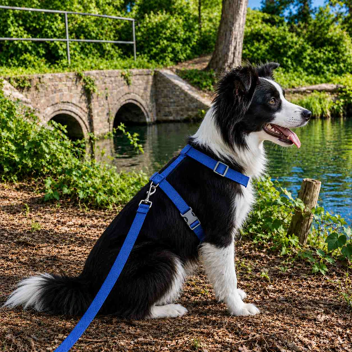 Set arnés + correa de Tela para Perros Talla L Azul 3