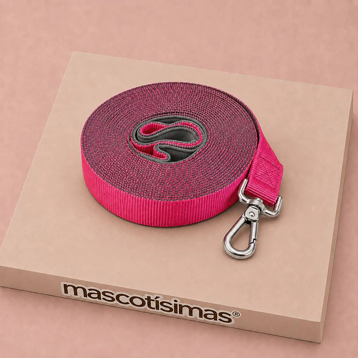 Correa Ancha para Perros 6mts Rosado y Gris 2