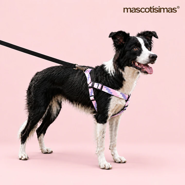Arnés Deluxe Ajustable para Perros Talla L Rosado y Lila 3