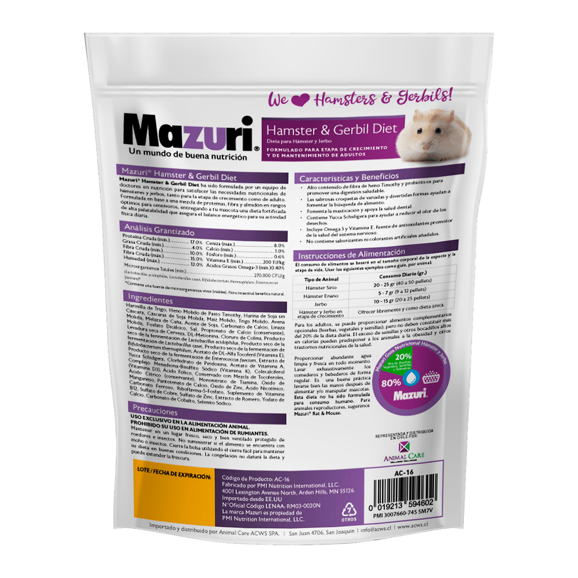 Mazuri Alimemto para Hamster y Jerbo 350 Gramos 2