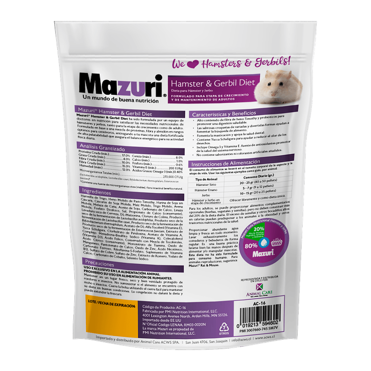 Mazuri Alimemto para Hamster y Jerbo 350 Gramos 2