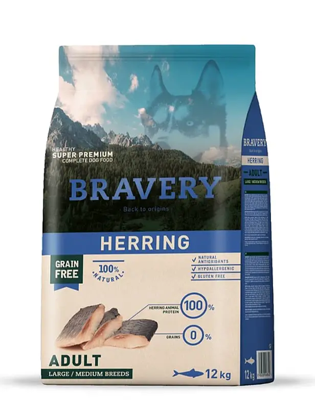 Bravery Perro Adulto Large/Medium Herring – Alimento Super Premium Grain Free 1