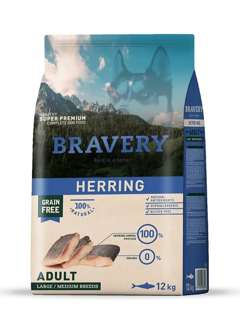 Bravery Perro Adulto Large/Medium Herring – Alimento Super Premium Grain Free 1