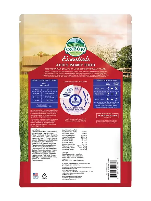 Alimento Oxbow Essentials para Conejo Adulto 2.25 Kilo - Alimento premium para Conejos 2