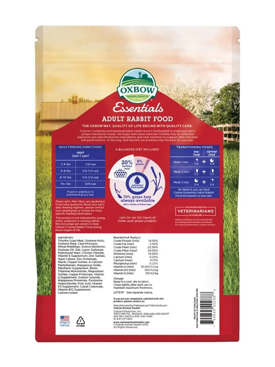 Alimento Oxbow Essentials para Conejo Adulto 2.25 Kilo - Alimento premium para Conejos 2