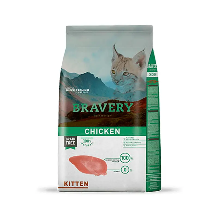 Bravery Gato Kitten Pollo 2 kilo - Alimento para Gatos Super premium Grain Free 1