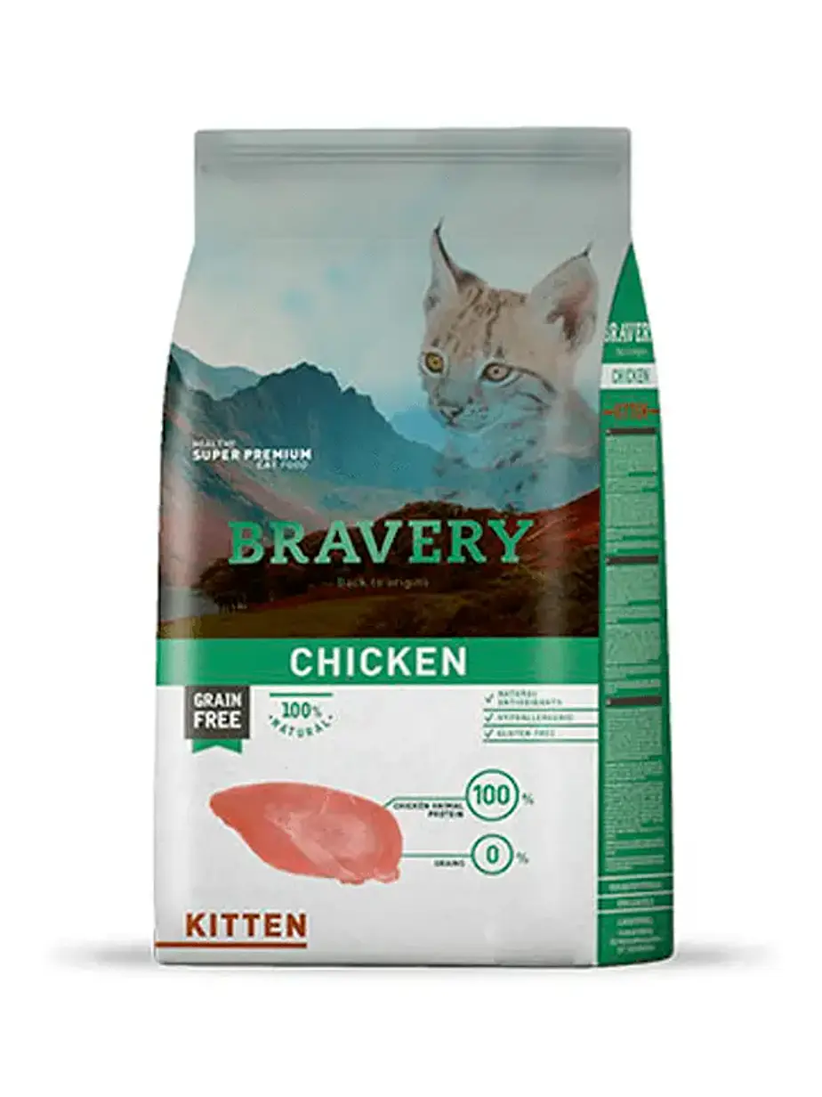 Bravery Gato Kitten Pollo 2 kilo - Alimento para Gatos Super premium Grain Free 1