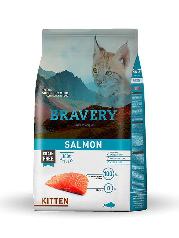 Bravery Gato Kitten Salmon 2 kilo - Alimento para Gatos Super premium Grain Free 1