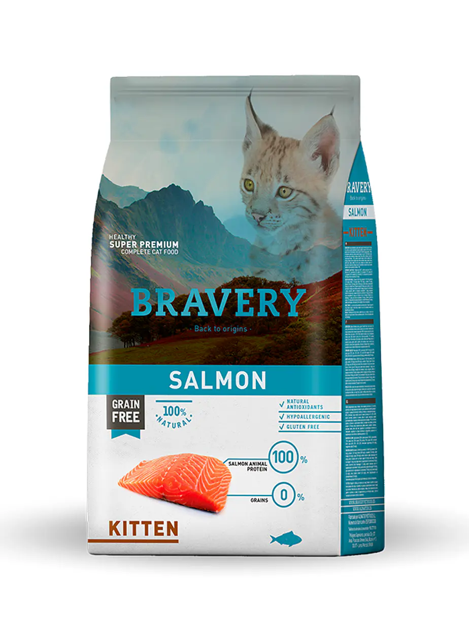 Bravery Gato Kitten Salmon 2 kilo - Alimento para Gatos Super premium Grain Free 1