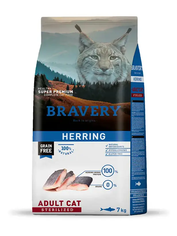 Bravery Gato Adulto Sterilized Herring - Alimento Super Premium Grain Free 1