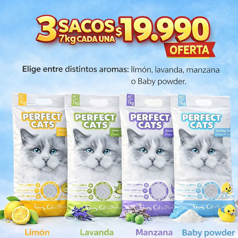 Arenas Perfect Cats Aromas Oferta 3 Unidades 7 Kilos C/U– Pack Total 21 kg para Gatos 1