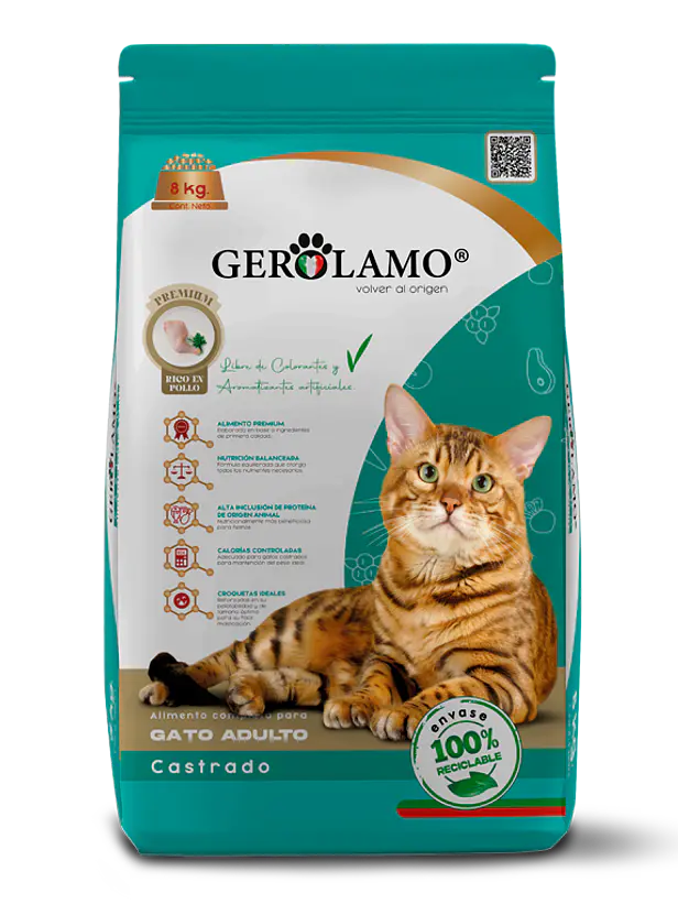 Gerolamo Gato Adulto Castrado Sabor Pollo 2,7 kg – Alimento Seco Premium para Gatos Esterilizados 1