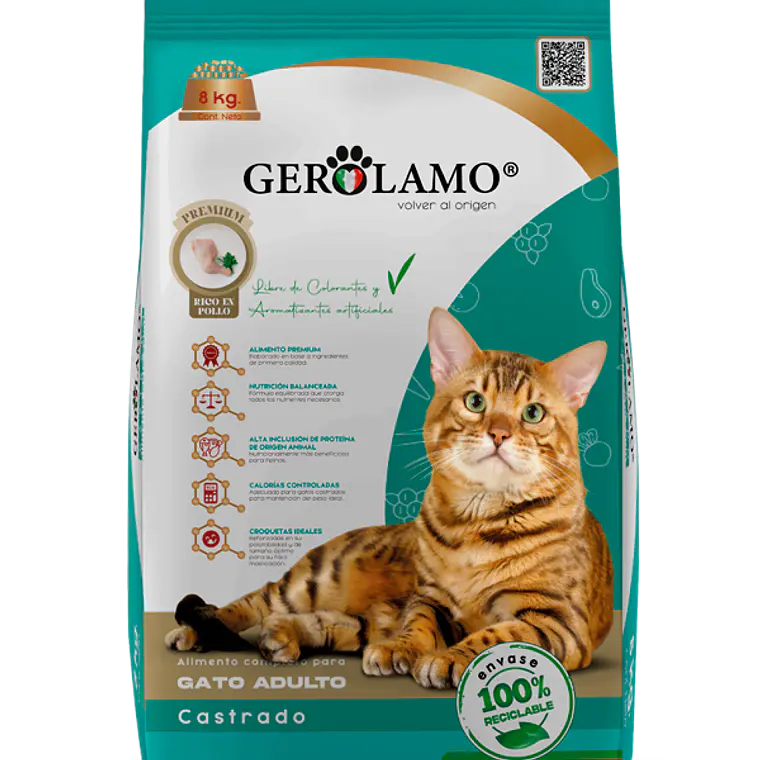 Gerolamo Gato Adulto Castrado Sabor Pollo 2,7 kg – Alimento Seco Premium para Gatos Esterilizados 1