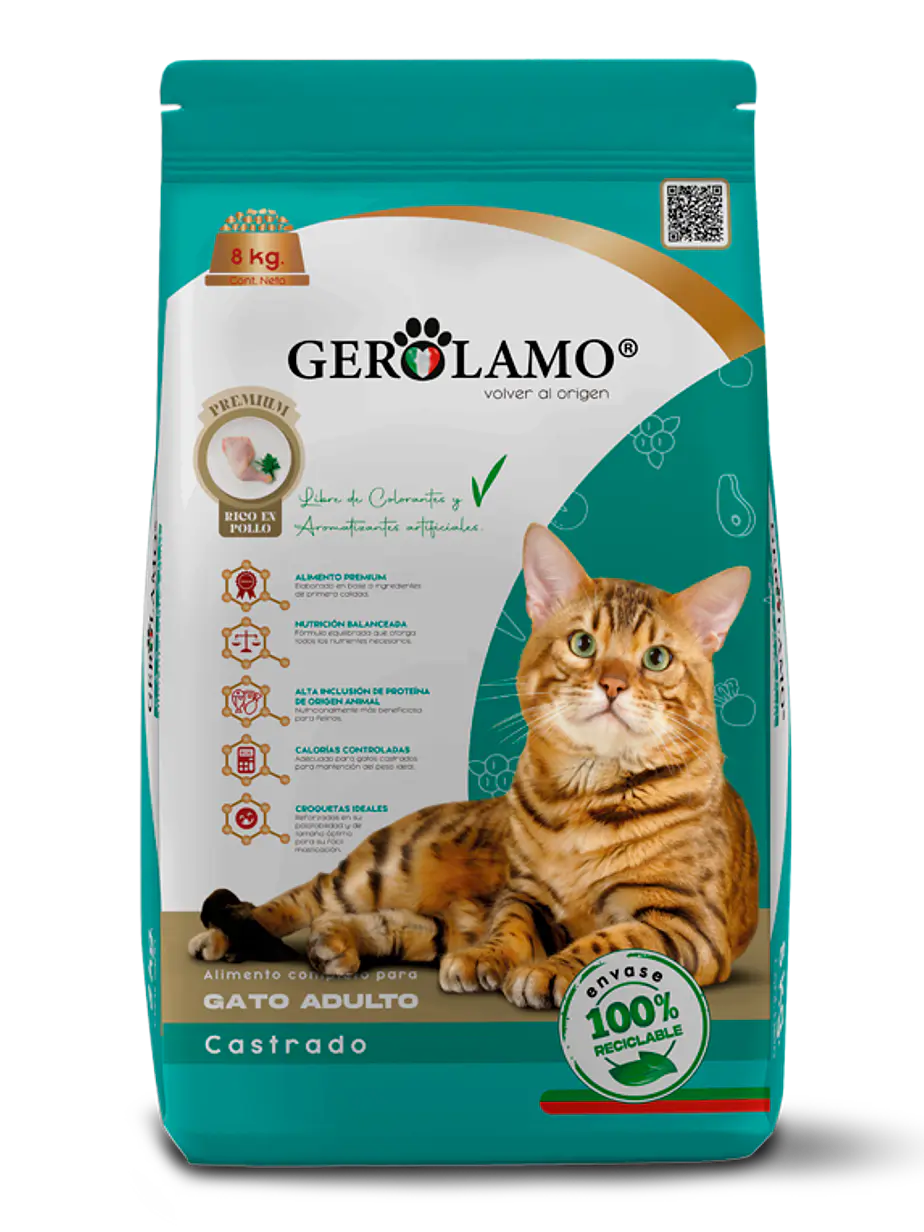 Gerolamo Gato Adulto Castrado Sabor Pollo 2,7 kg – Alimento Seco Premium para Gatos Esterilizados 1