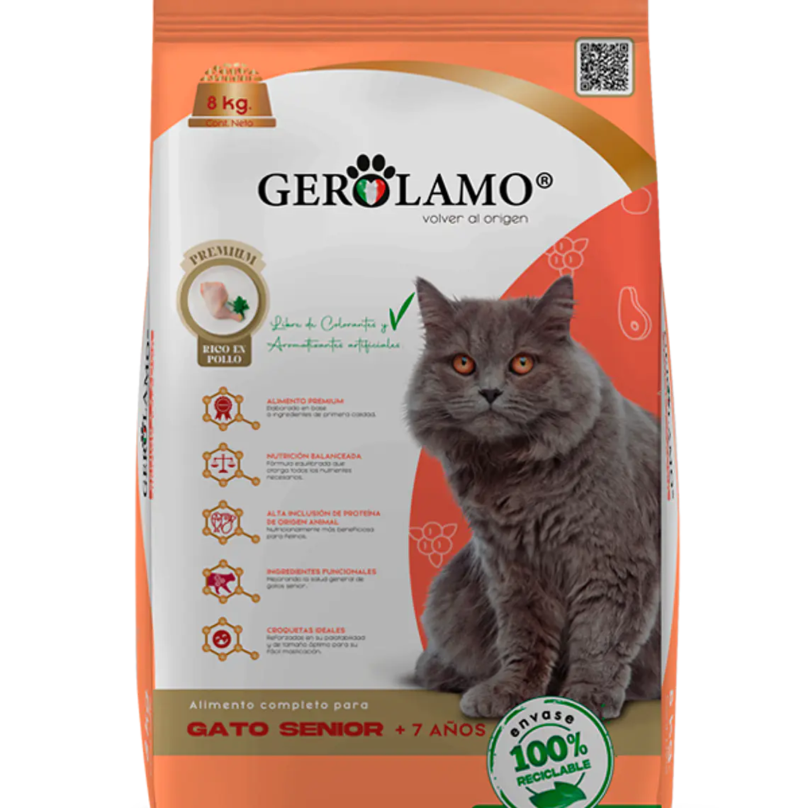 Gerolamo Gato Senior Pollo 2,7 kg – Alimento Seco Premium para Gatos Senior 1