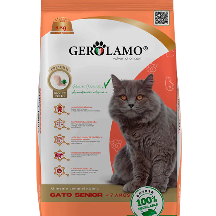 Gerolamo Gato Senior Pollo 2,7 kg – Alimento Seco Premium para Gatos Senior 1