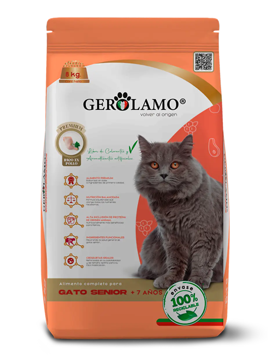 Gerolamo Gato Senior Pollo 2,7 kg – Alimento Seco Premium para Gatos Senior 1