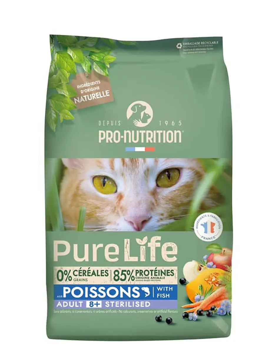 Pure Life Pro Nutrition Gato Sterelized 8+ with Fish- Alimento super premium Grain Free 1