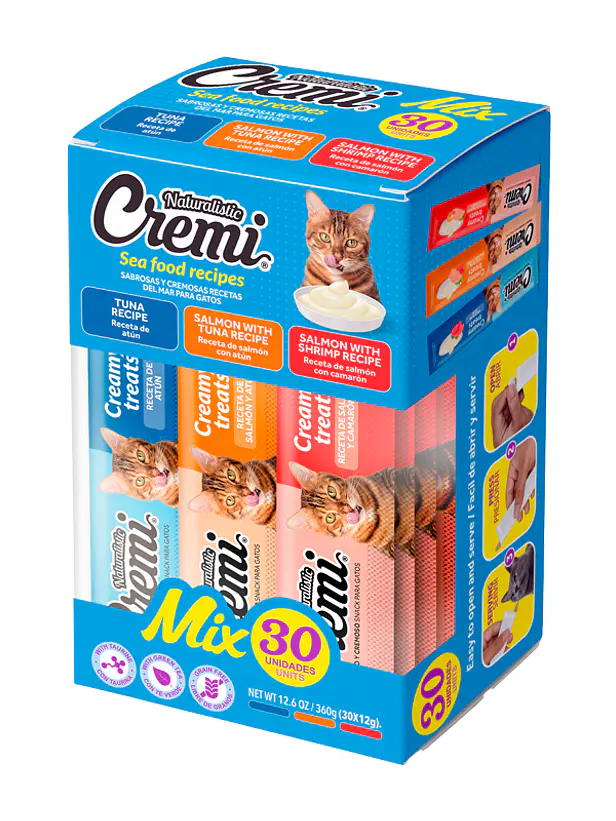 Cremi Naturalistic Box Sea Food 30 Unidades - Snack Cremoso para gatos 1