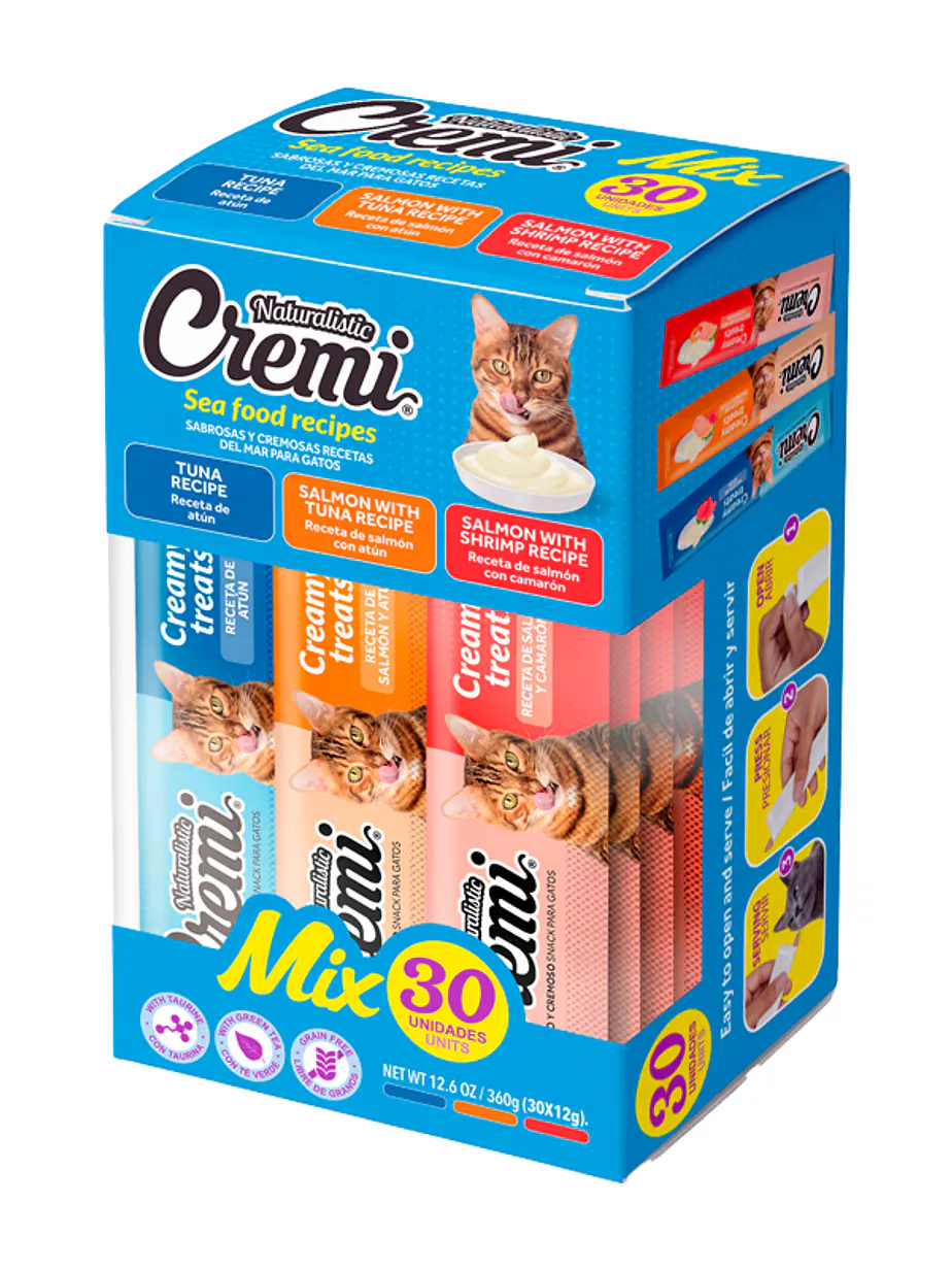 Cremi Naturalistic Box Sea Food 30 Unidades - Snack Cremoso para gatos 1