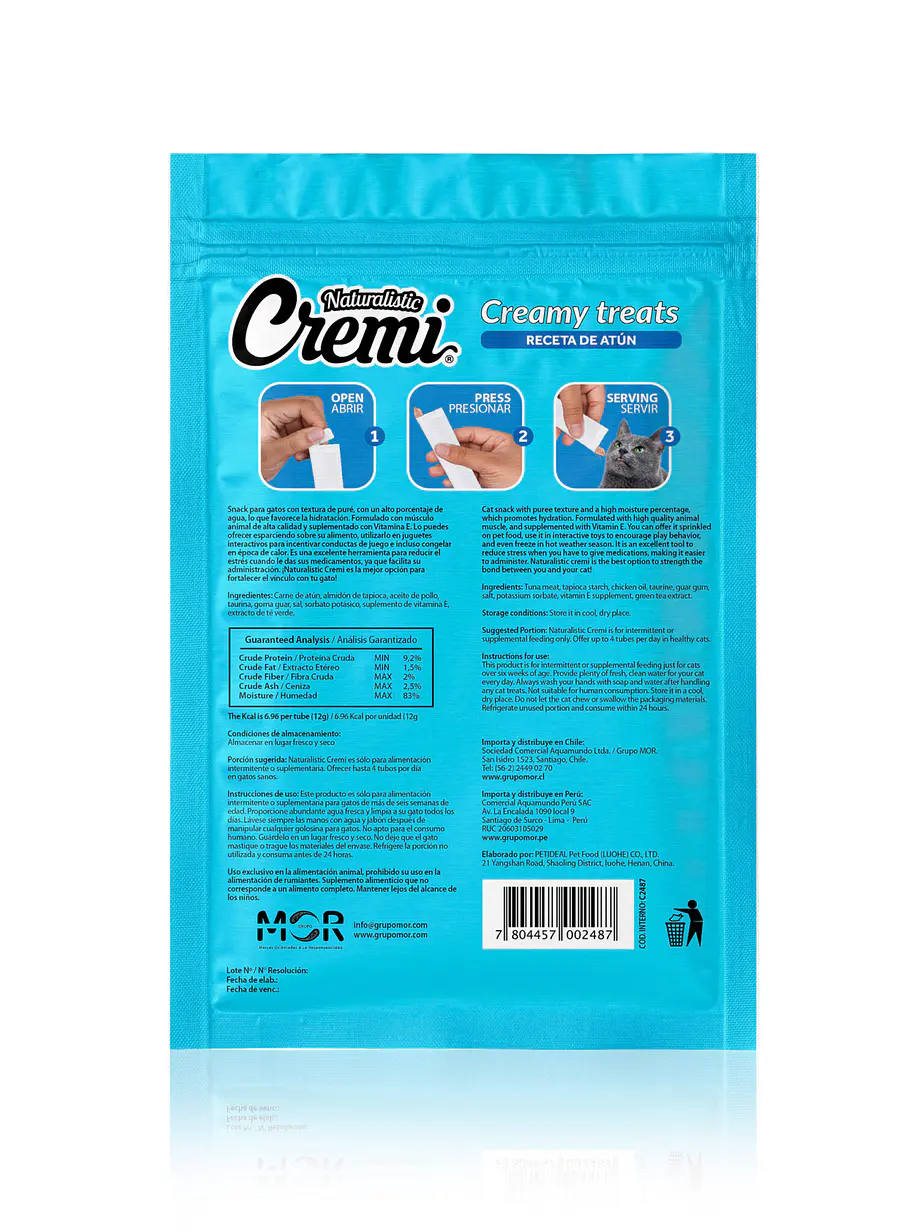 Cremi Naturalistic Tuna Recipe 5x12GR - Snack Cremoso para Gatos 3