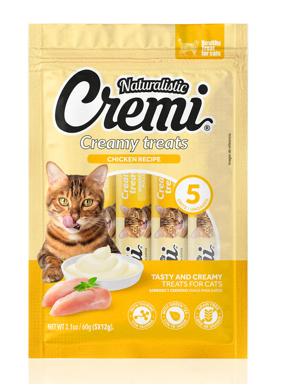 Cremi Naturalistic Pollo Recipe 5x12GR - Snack Cremoso para Gatos 1