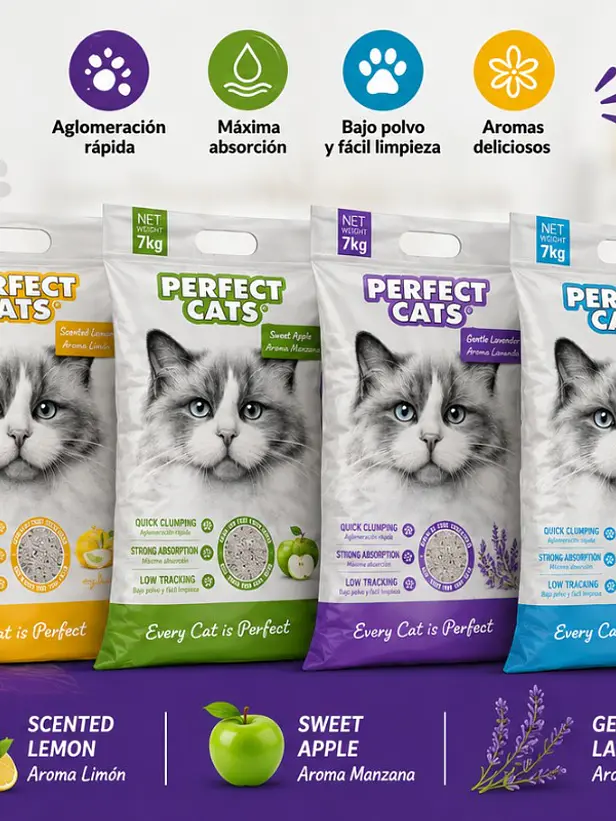 Arenas Perfect Cats Aromas Oferta 3 Unidades 7 Kilos C/U– Pack Total 21 kg para Gatos 1
