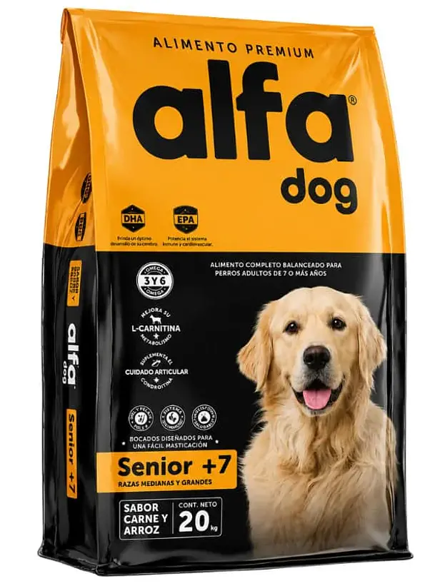 Alfa Dog Premium Senior Razas medianas y Grandes 20 Kilos 1