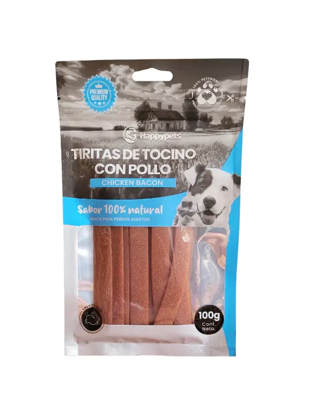 Snack Tiritas de Tocino con Pollo 100 Gramos HappyPets 1