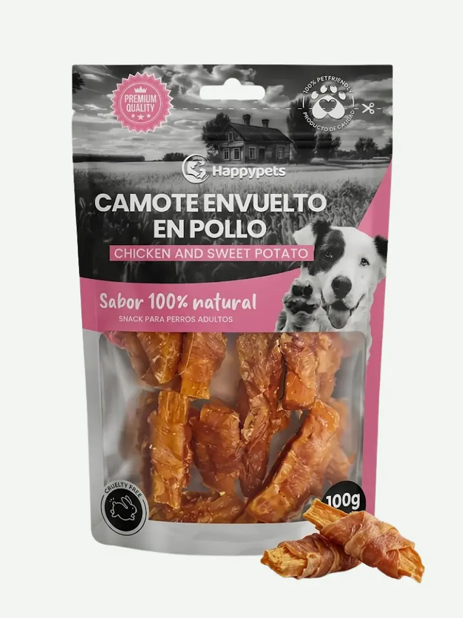 Snack Camote Envuelto en Pollo 100 Gramos HappyPets 1