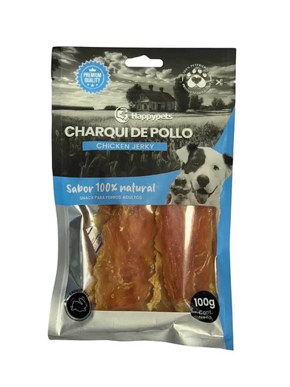 Snack charqui de pollo 100 Gramos HappyPets 1