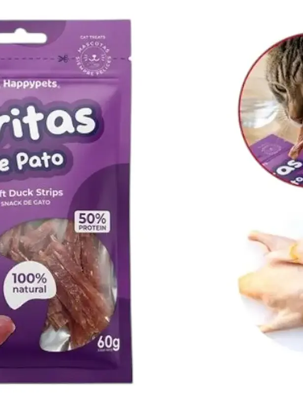 Snack Gato Tiritas De Pato Happypets 60 Gramos 1