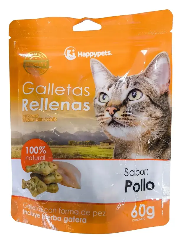 Galletas Rellenas Para Gato Sabor pollo Happypets  1