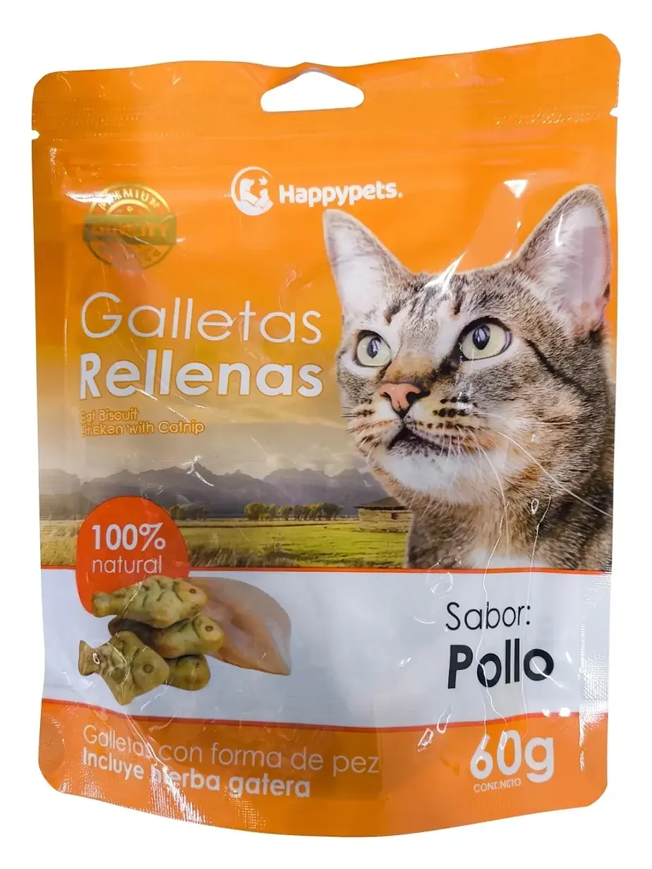 Galletas Rellenas Para Gato Sabor pollo Happypets  1