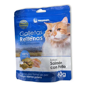 Galletas Rellenas Para Gato Sabor Salmon con Pollo Happypets