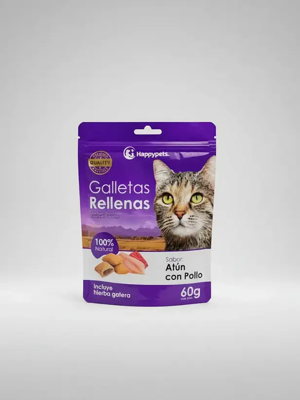 Galletas Rellenas Para Gato Sabor Atun con Pollo Happypets 1