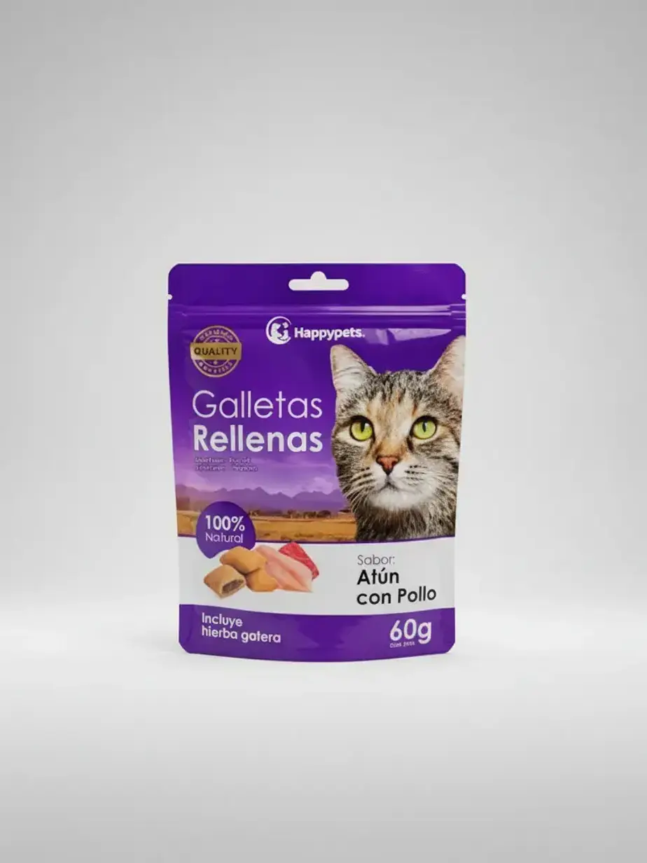 Galletas Rellenas Para Gato Sabor Atun con Pollo Happypets 1