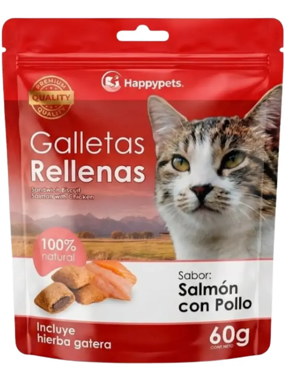 Galletas Rellenas Para Gato de Salmon con Pollo Happypets 1
