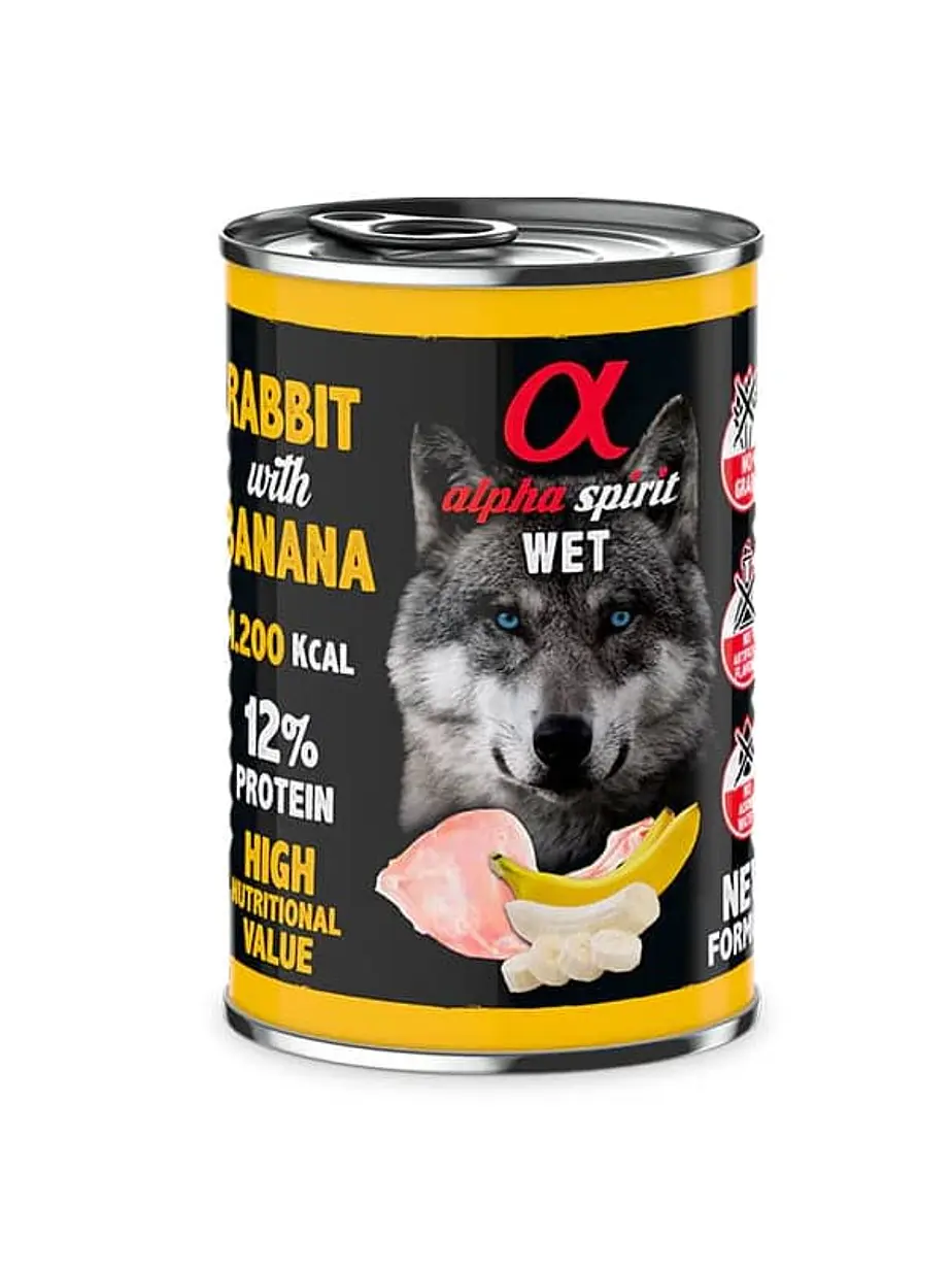 Lata Alpha Spirit Sabor Conejo con Platano 400 Gramos 1