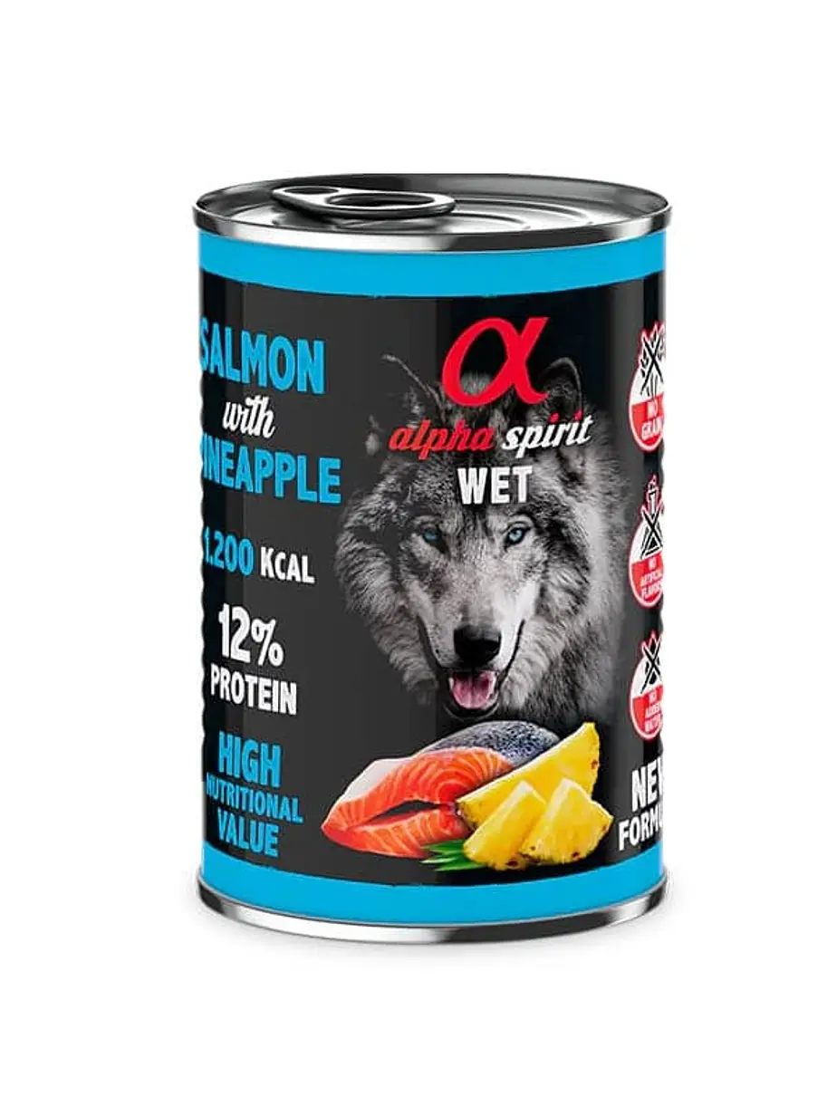 Lata Alpha Spirit Sabor Salmon con Piña 400 Gramos 1