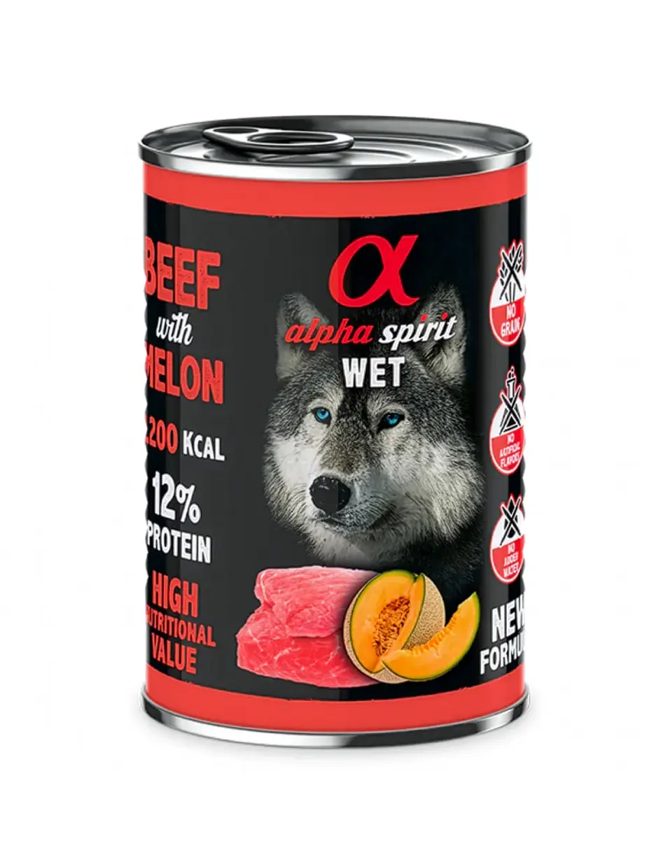 Lata Alpha Spirit Sabor Carne con Melon 400 Gramos 1
