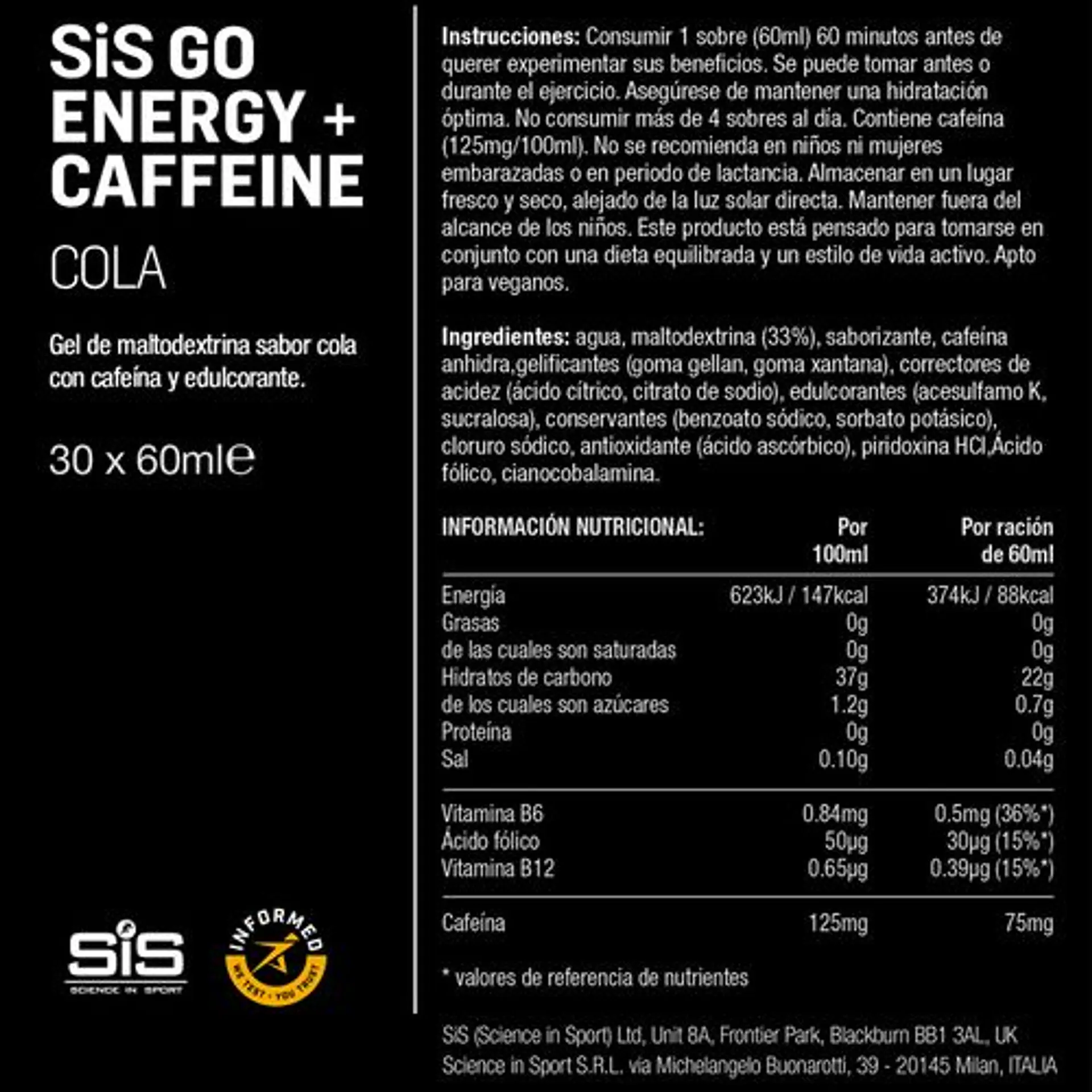 Gel Energético SiS GO Energy + Cafeína Cola 60ml 4